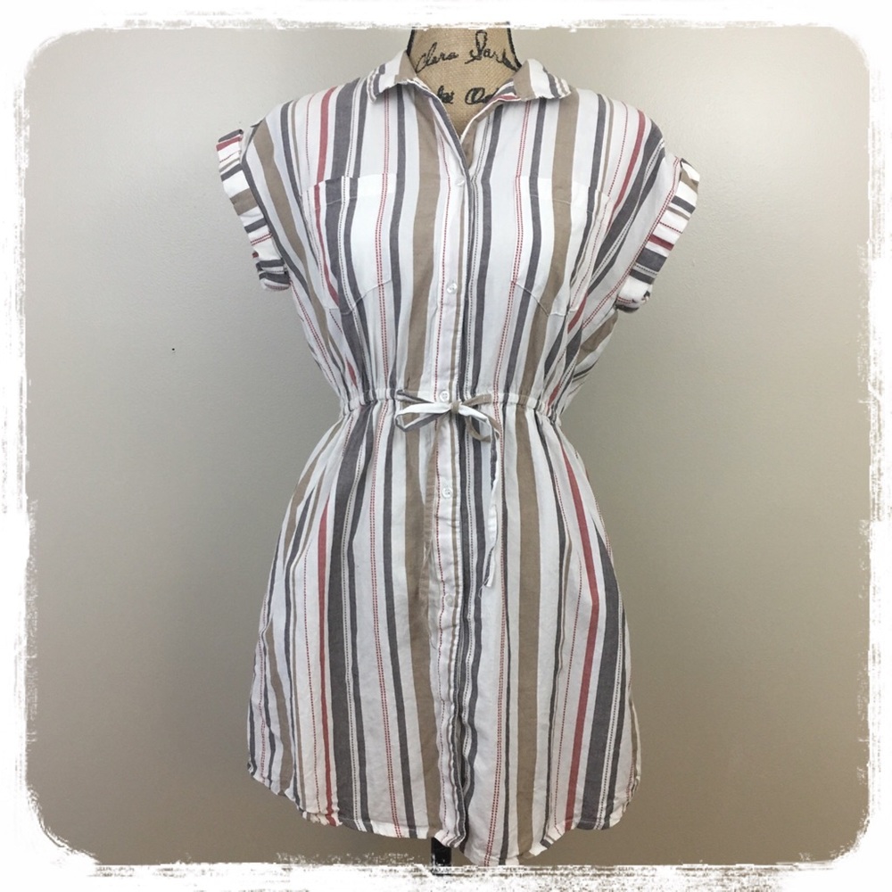 Japna Cotton Multi Stripe Mini Shirt Dress sz. M